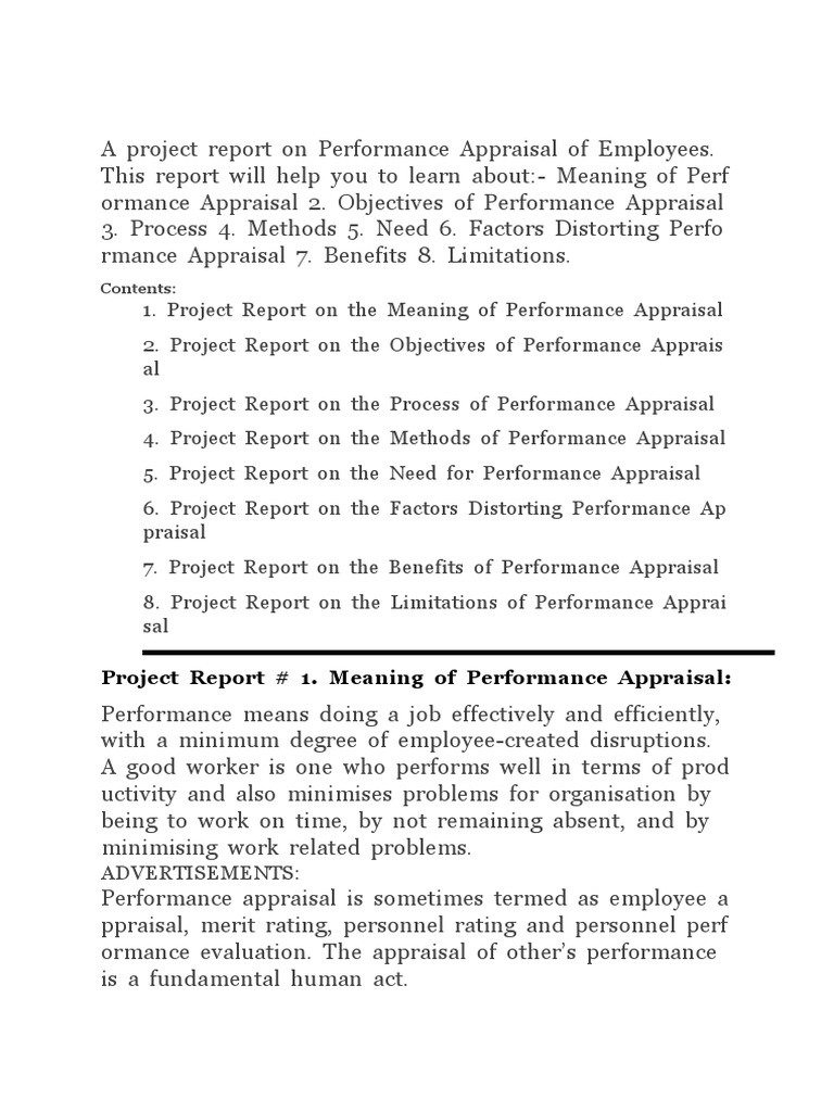 Project Report On Performance Appraisal | PDF | Performance Appraisal ...