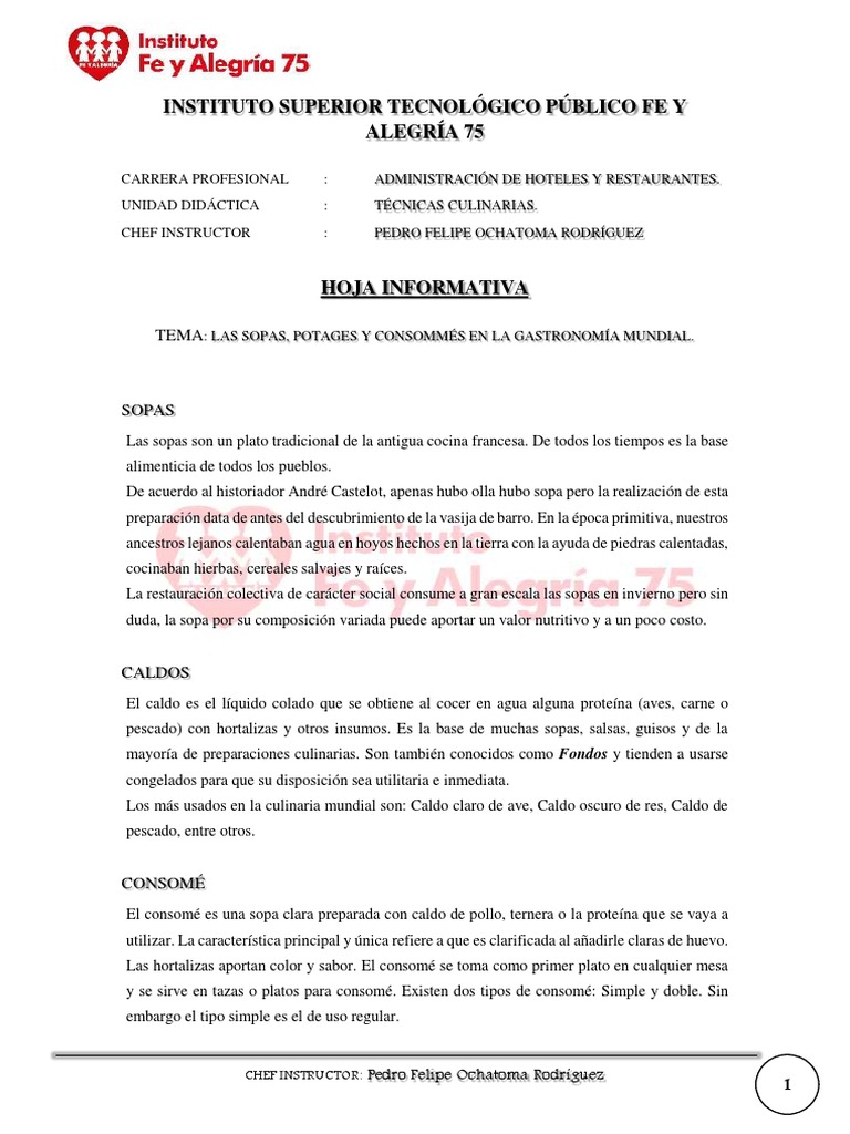 Sesión Completa Sopas, Potages, Caldos y Consommés Potage Conti