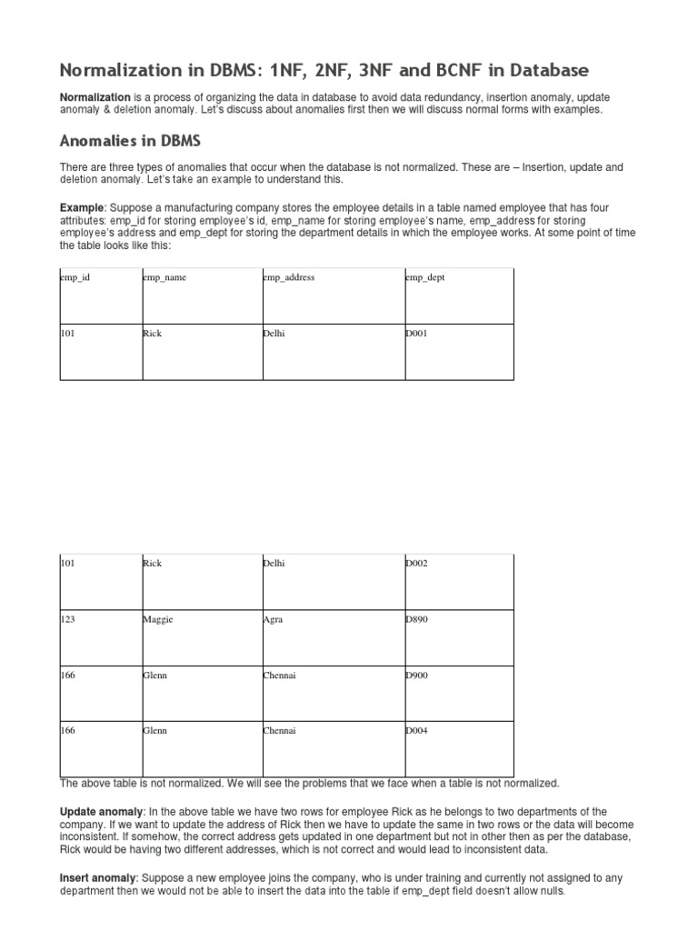 Normalization in DBMS: 1NF to BCNF | PDF | Databases | Data