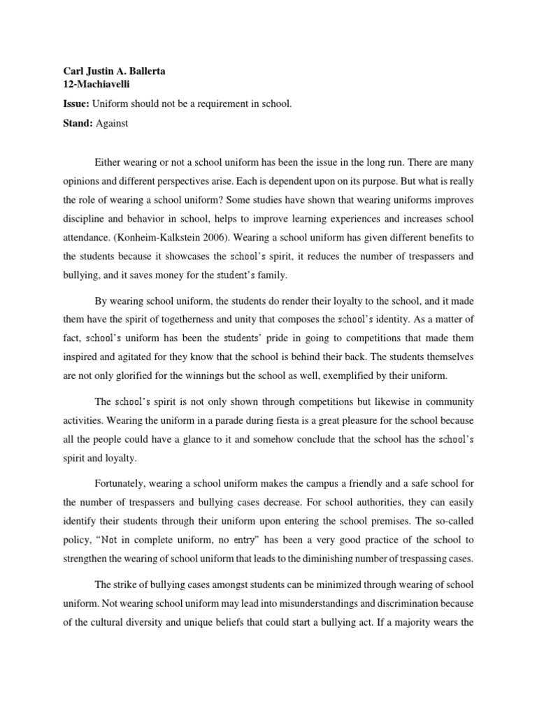 🌷 School uniforms should be compulsory for and against. School Uniform