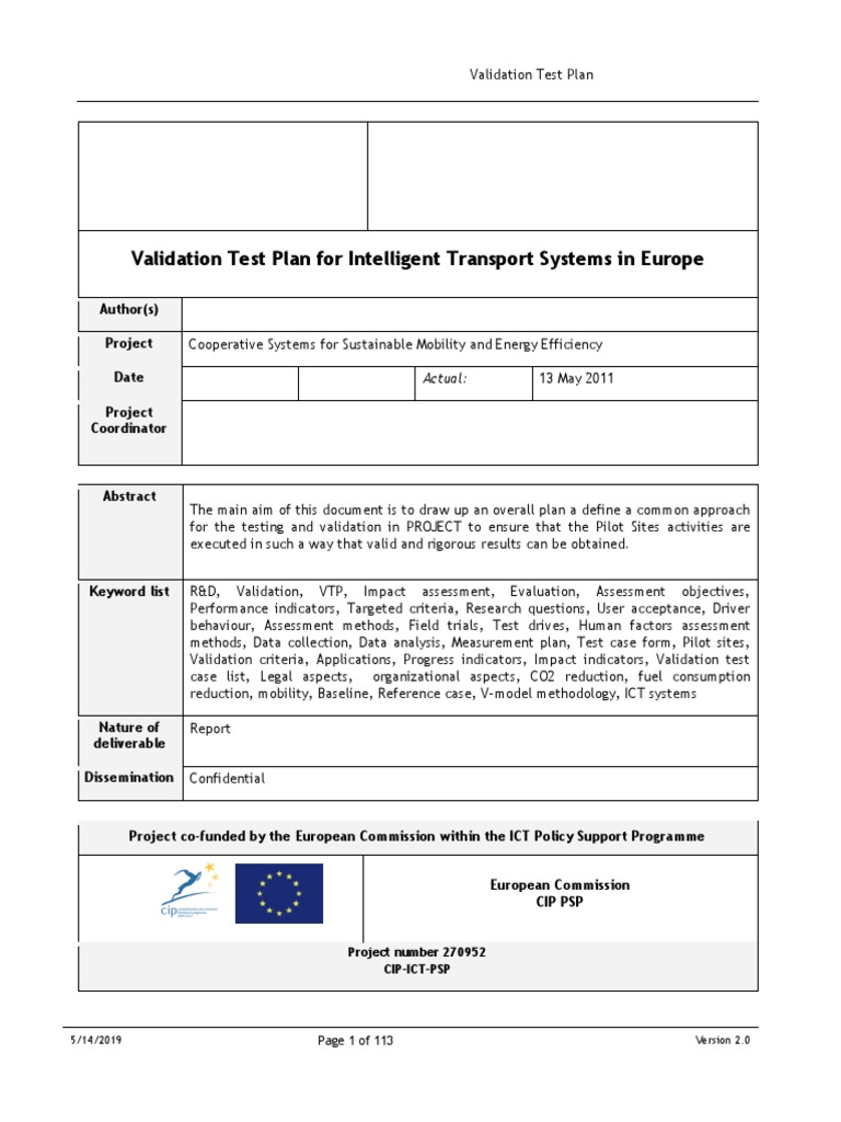 Validation Test Plan for ITS Europe | PDF | Hypothesis | Business