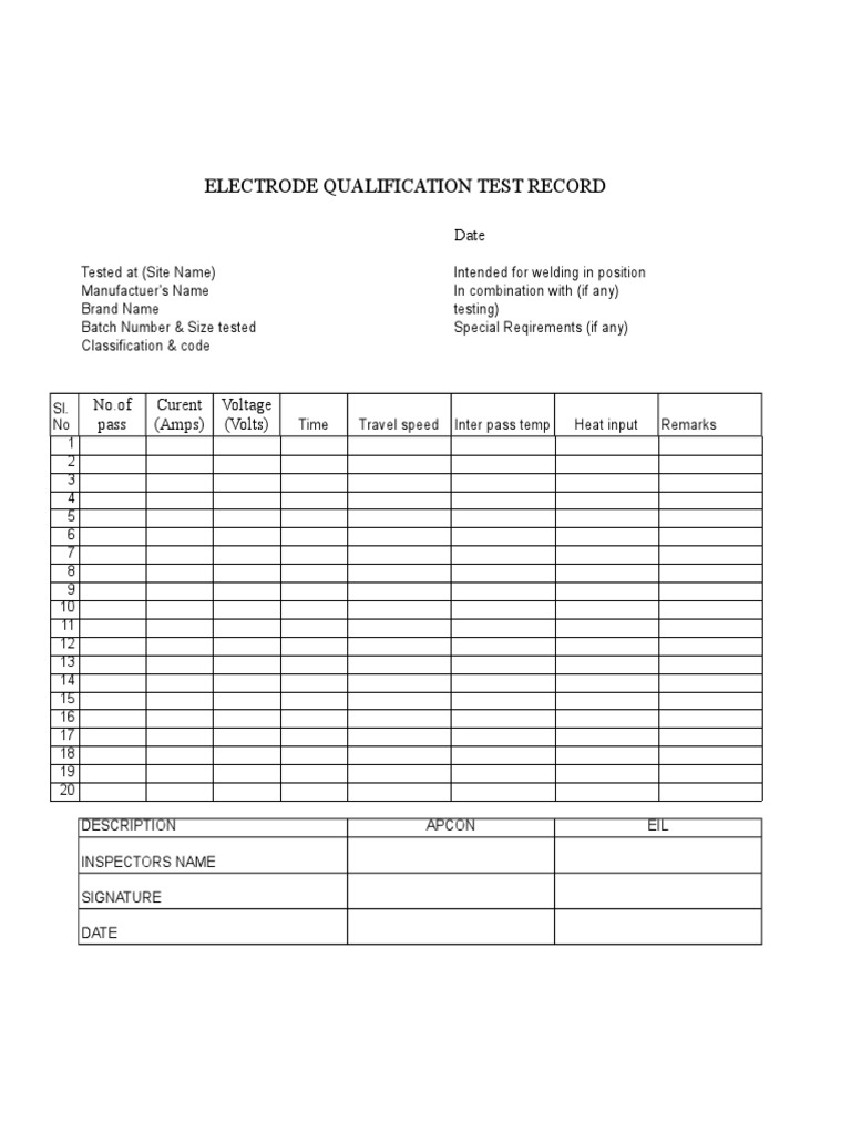 Electrode Qualification Test Record | PDF | Technology & Engineering