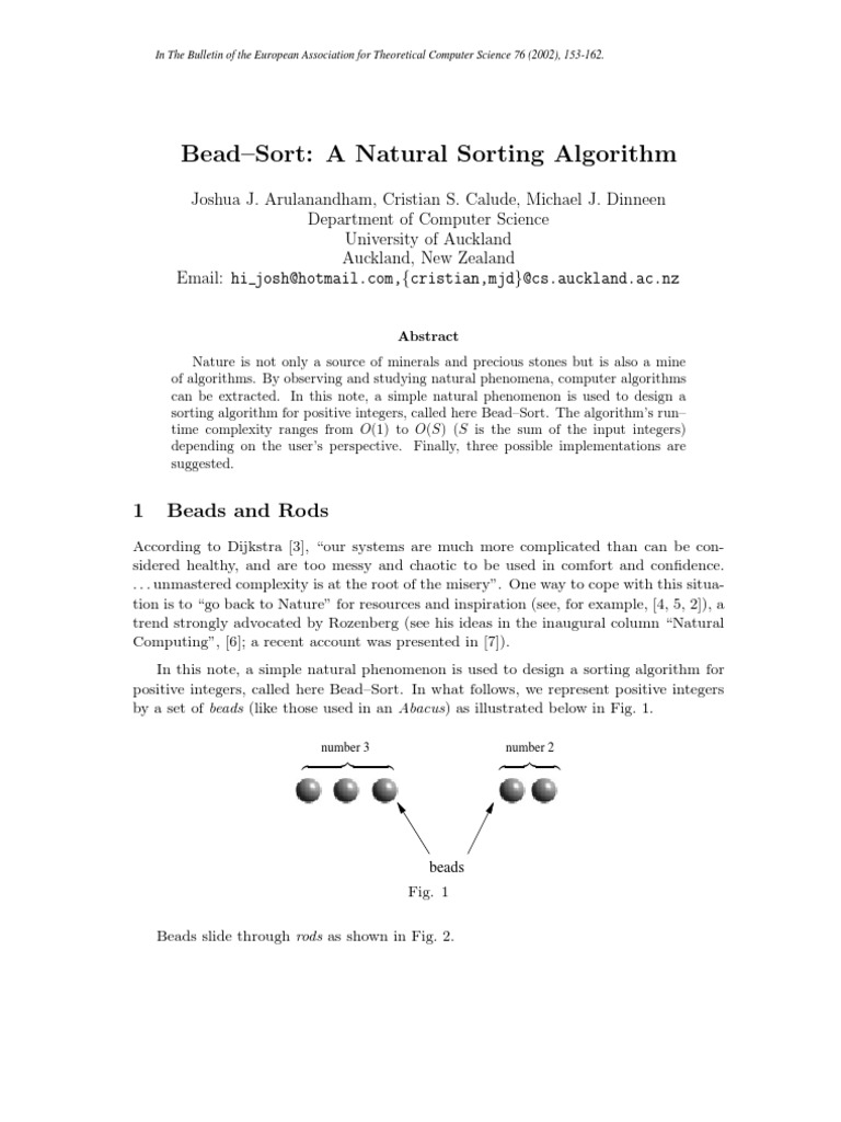 BeadSort A Natural Sorting Algorithm 1 Beads and Rods PDF