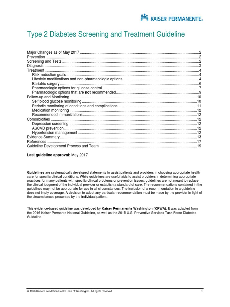 Type 2 Diabetes Screening and Treatment Guideline: Last Guideline ...