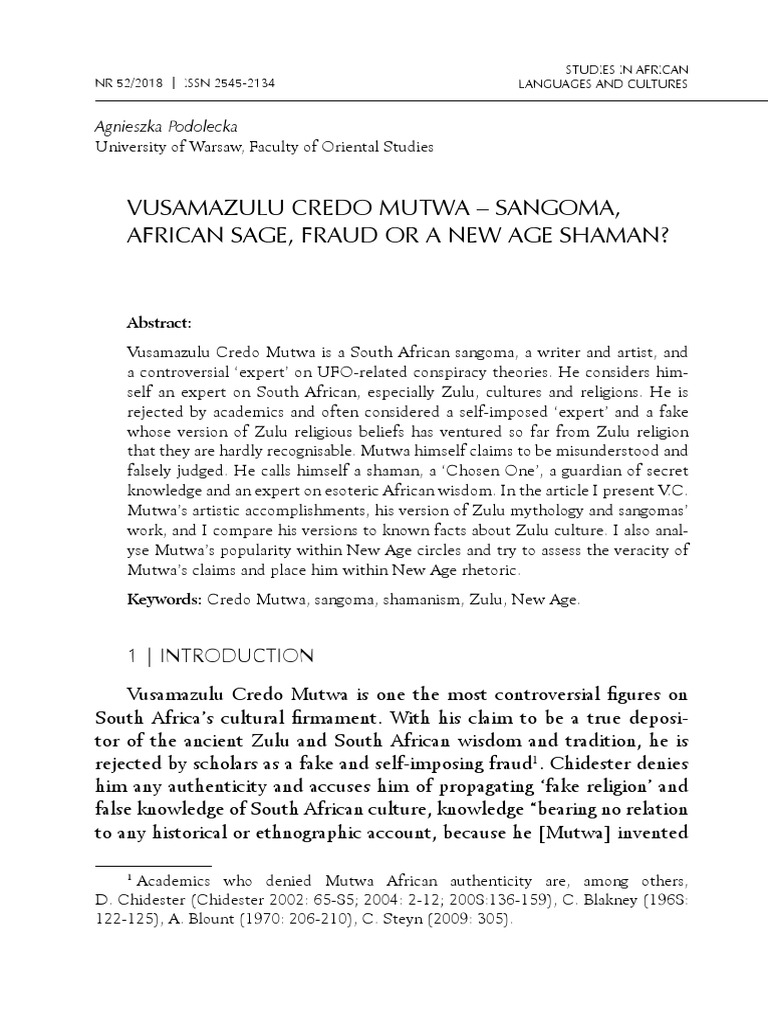 Vusamazulu Credo Mutwa Sangoma African S PDF | PDF | New Age | Shamanism