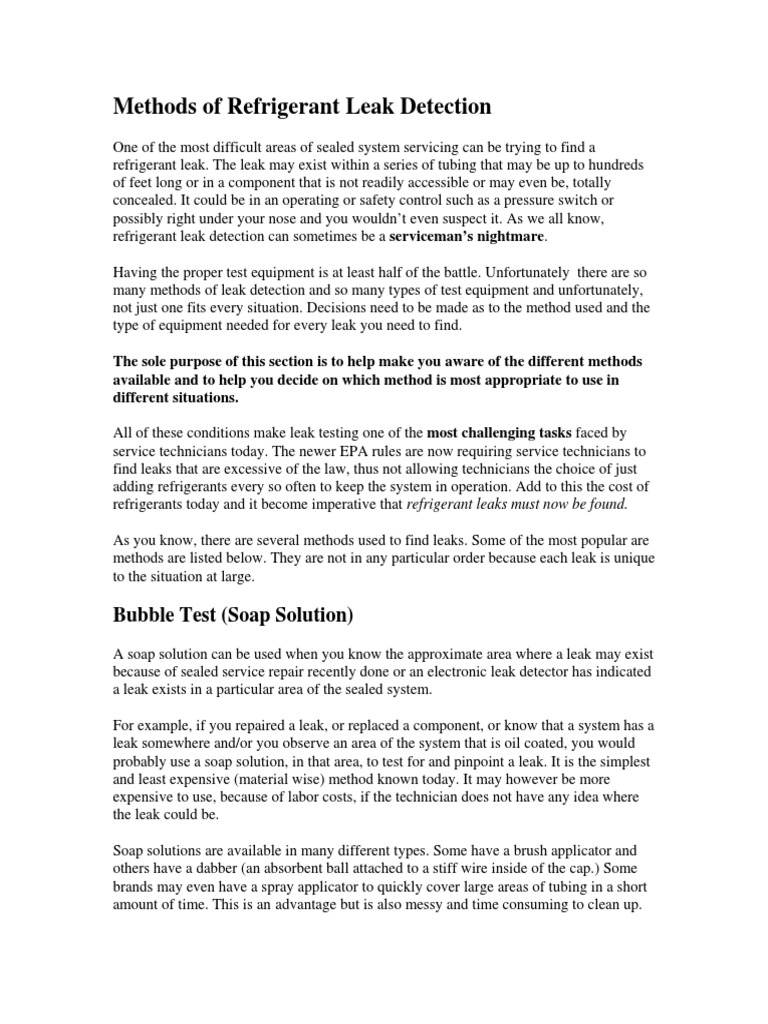Methods of Refrigerant Leak Detection PDF Leak Gases
