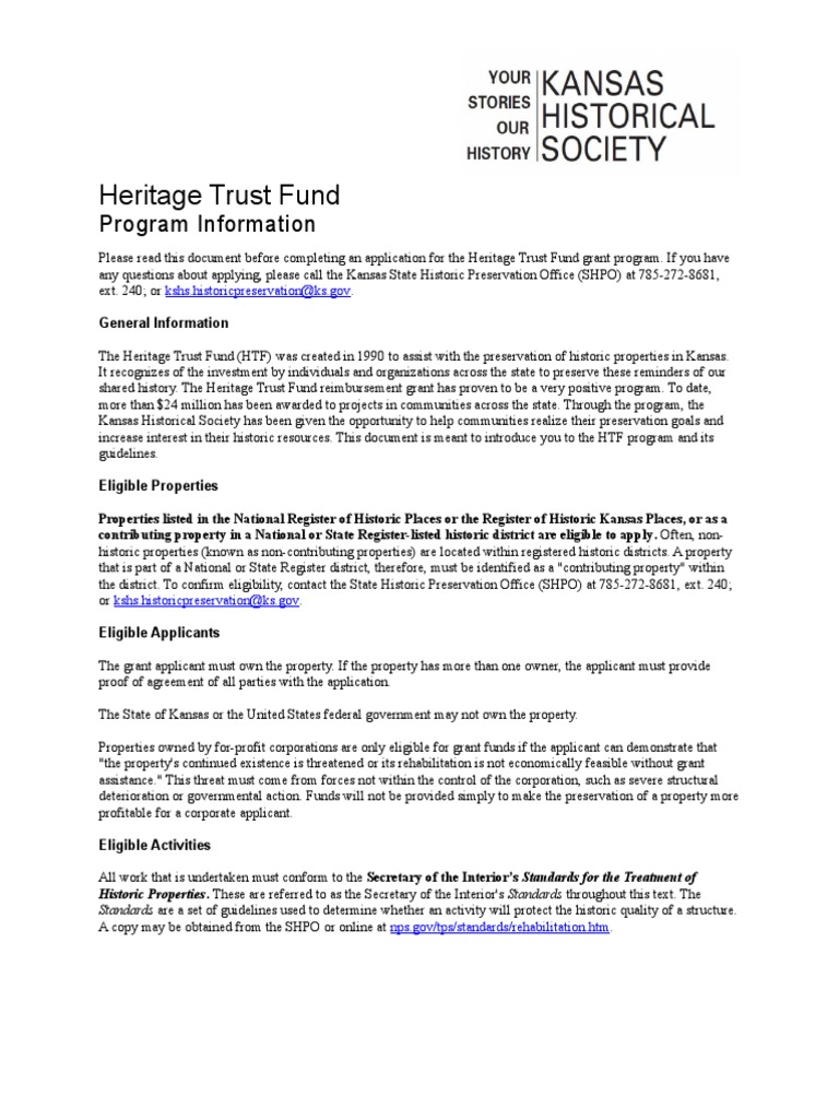 Kansas Heritage Trust Fund Grant Guide | PDF | Specification (Technical ...
