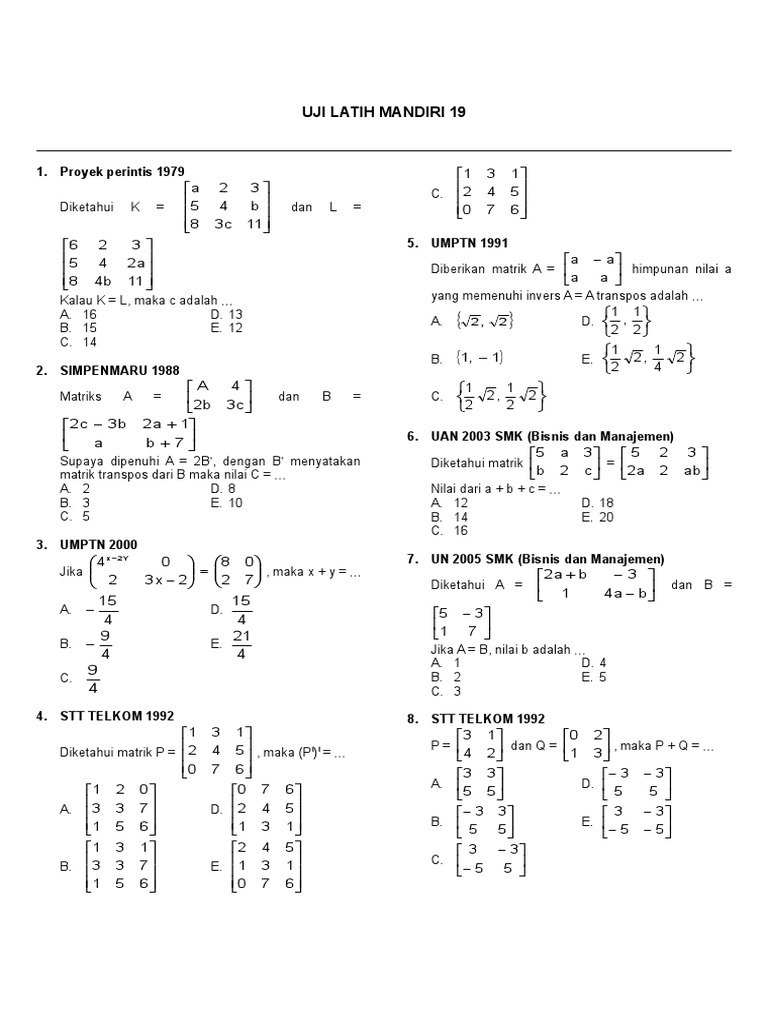Latihan Soal Matriks