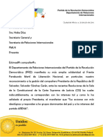 Escrito de Solidaridad Con El FMLN, Por PRD 25-07-2016 PDF