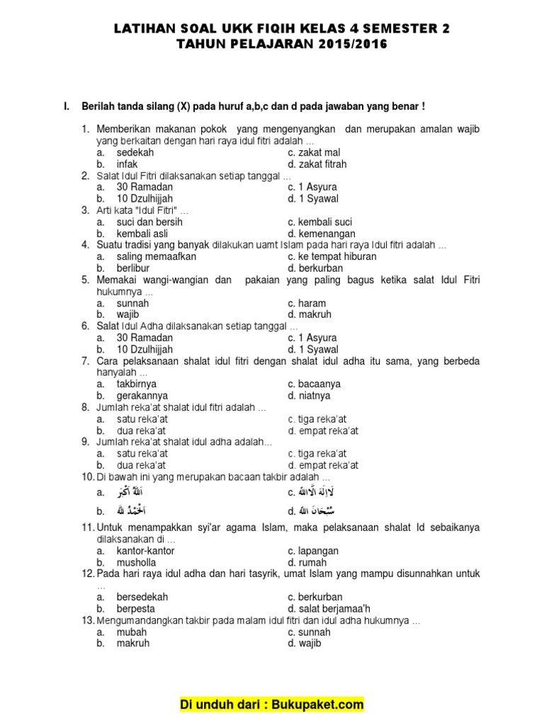 Soal Ukk Fiqih Kelas 4 Sd Dan Mi 2 Pdf