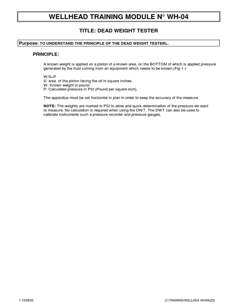 04W Dead Weight Tester 4 PDF Calibration Energy Technology