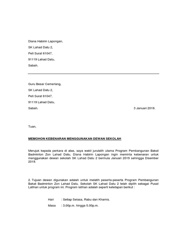 Surat Memohon Kebenaran Menggunakan Dewan  PDF