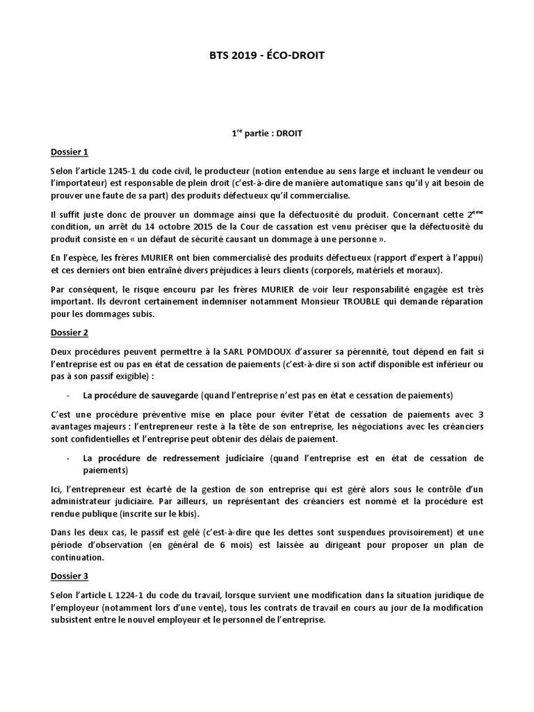 Bts Francais Corrigé Corrige Bts Eco-Droit 2019 | PDF | Produit intérieur brut | Croissance  économique