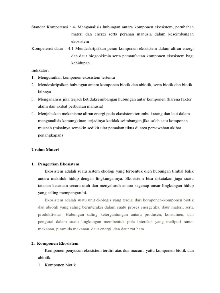 Kd 4 1 Peran Komponen Ekosistem Dalam Aliran Energi Dan Daur Biogeokimia Serta Pemanfaatan Komponen Ekosistem Bagi Kehidupan Docx