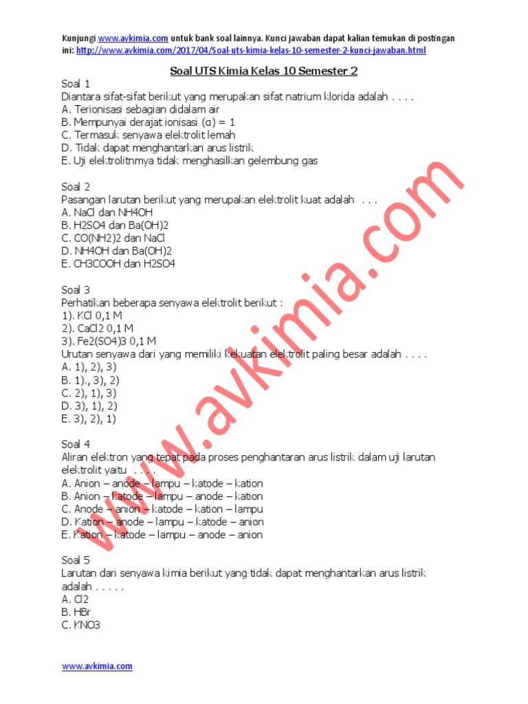 Soal Kimia Kelas X Semester 2 Dan Kunci Jawabannya - Buku Guru