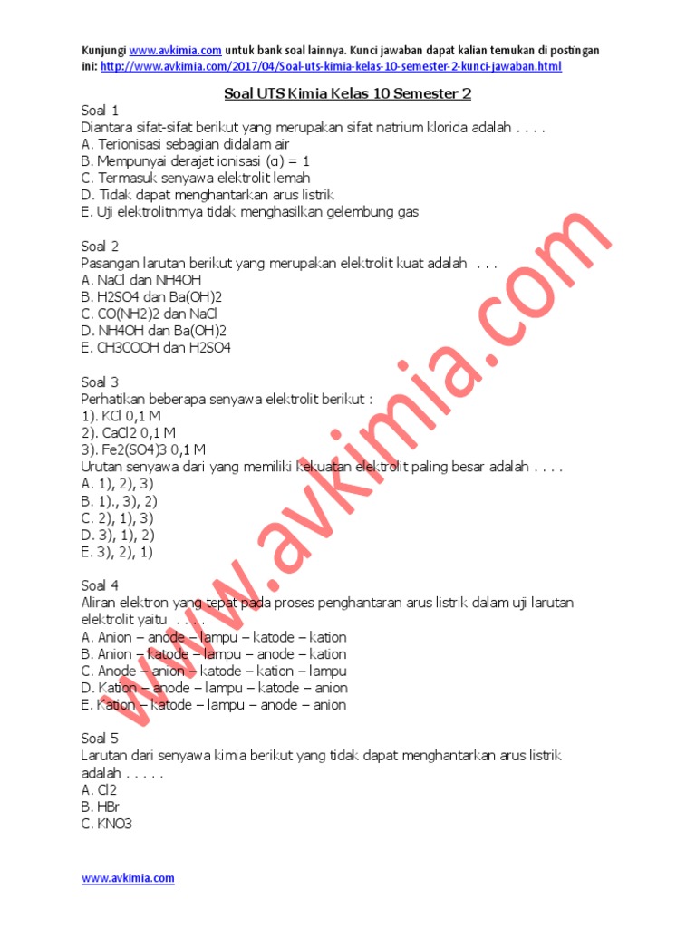 Soal Uts Kimia Kelas 10 Sem 2 Docx