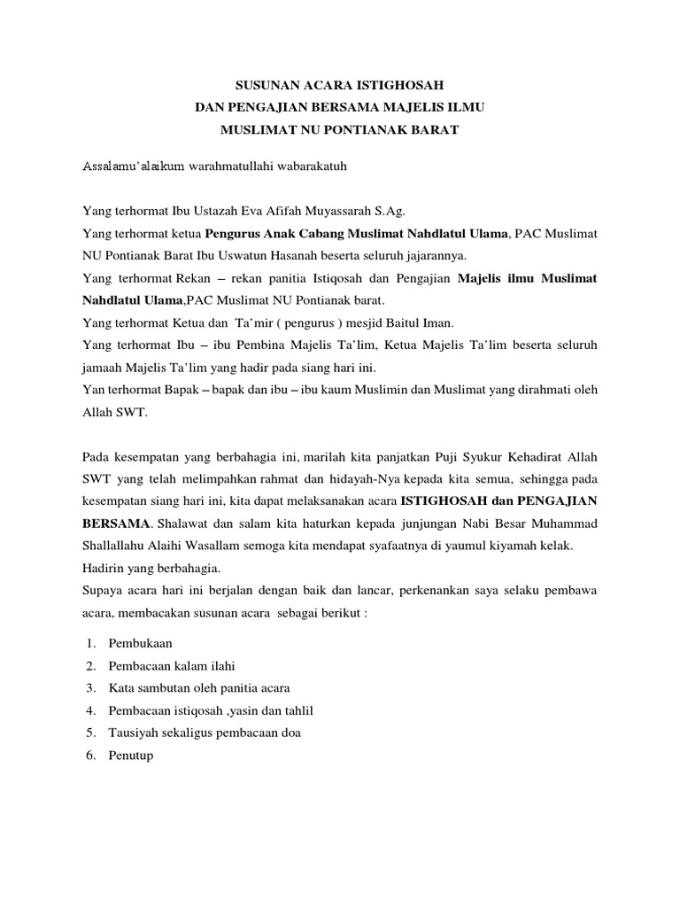 Susunan Acara Istighosah 1
