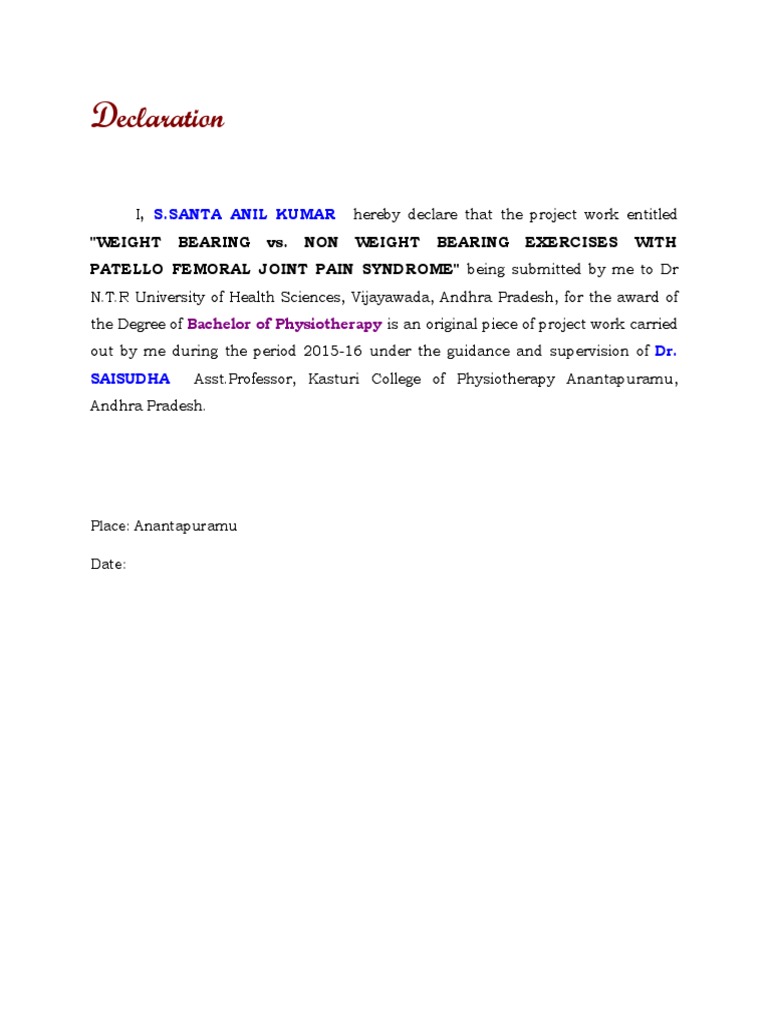 Project Declaration on Exercise Study | PDF