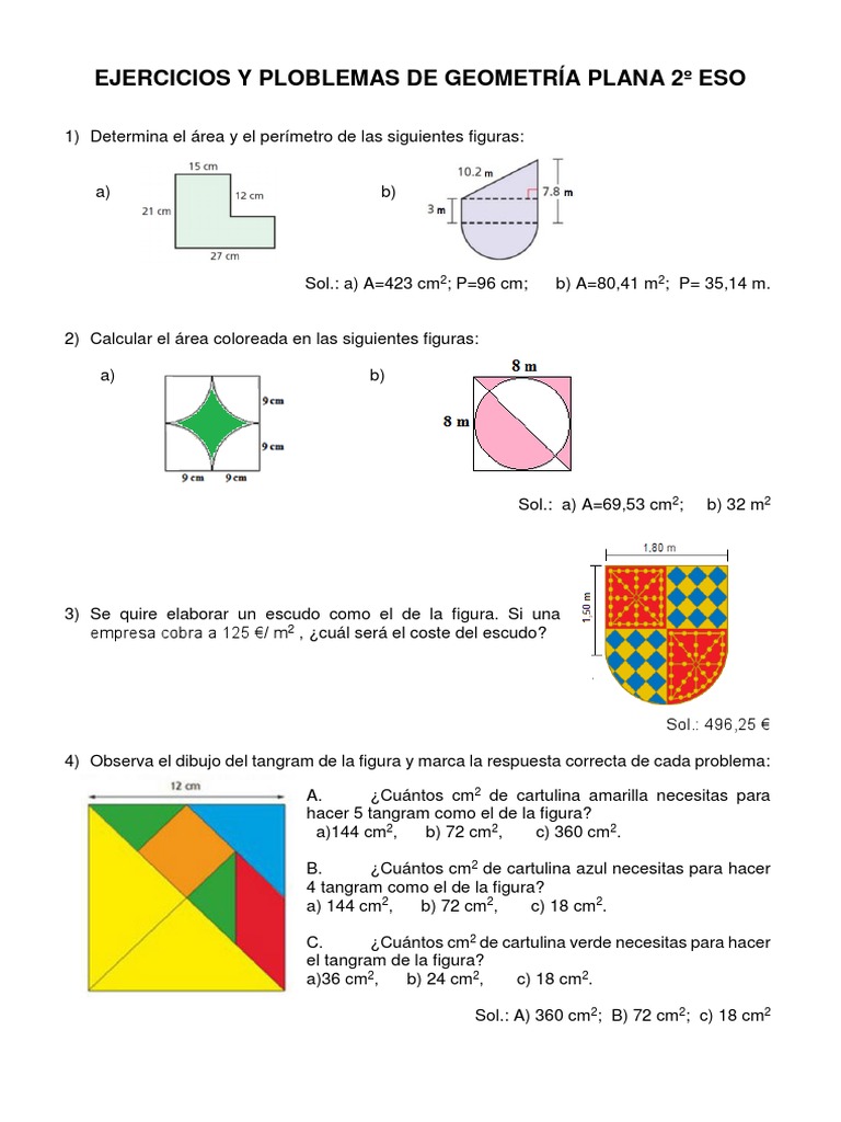 Ejercicios de Geometría Plana 2º ESO | PDF | Enseñanza de matemática ...
