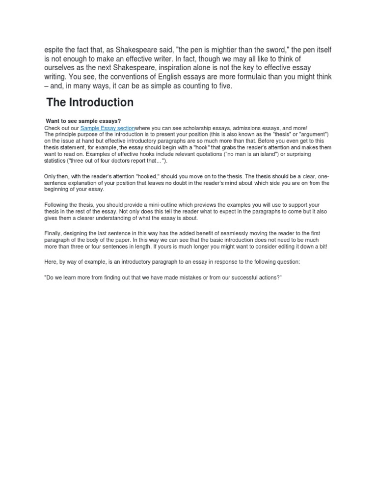 The Introduction: Sample Essay Section | PDF | Career & Growth ...