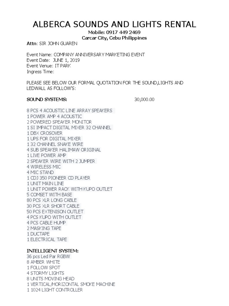 Sound System Quotation PDF