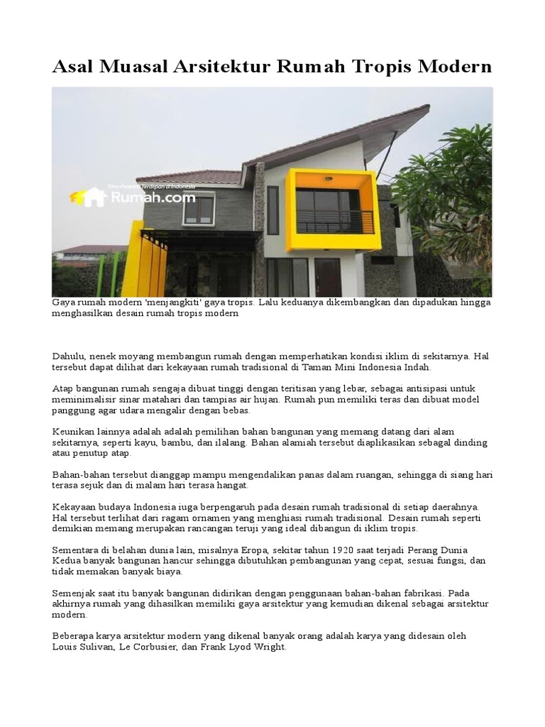 Asal Muasal Arsitektur Rumah Tropis Modern PDF