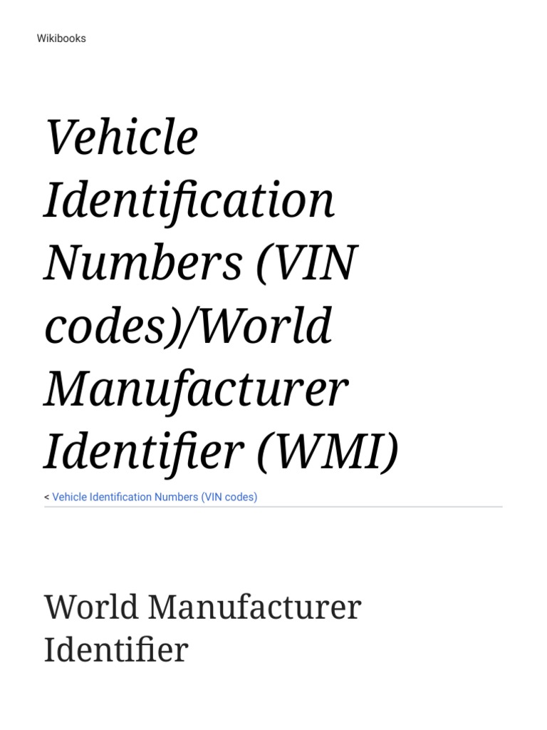 Vehicle Identification Numbers (VIN Codes) World Manufacturer