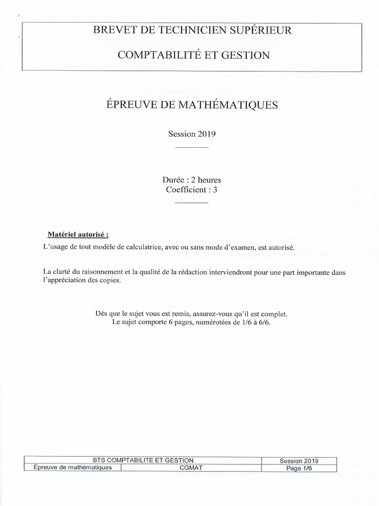 Bts Maths 2019 | PDF