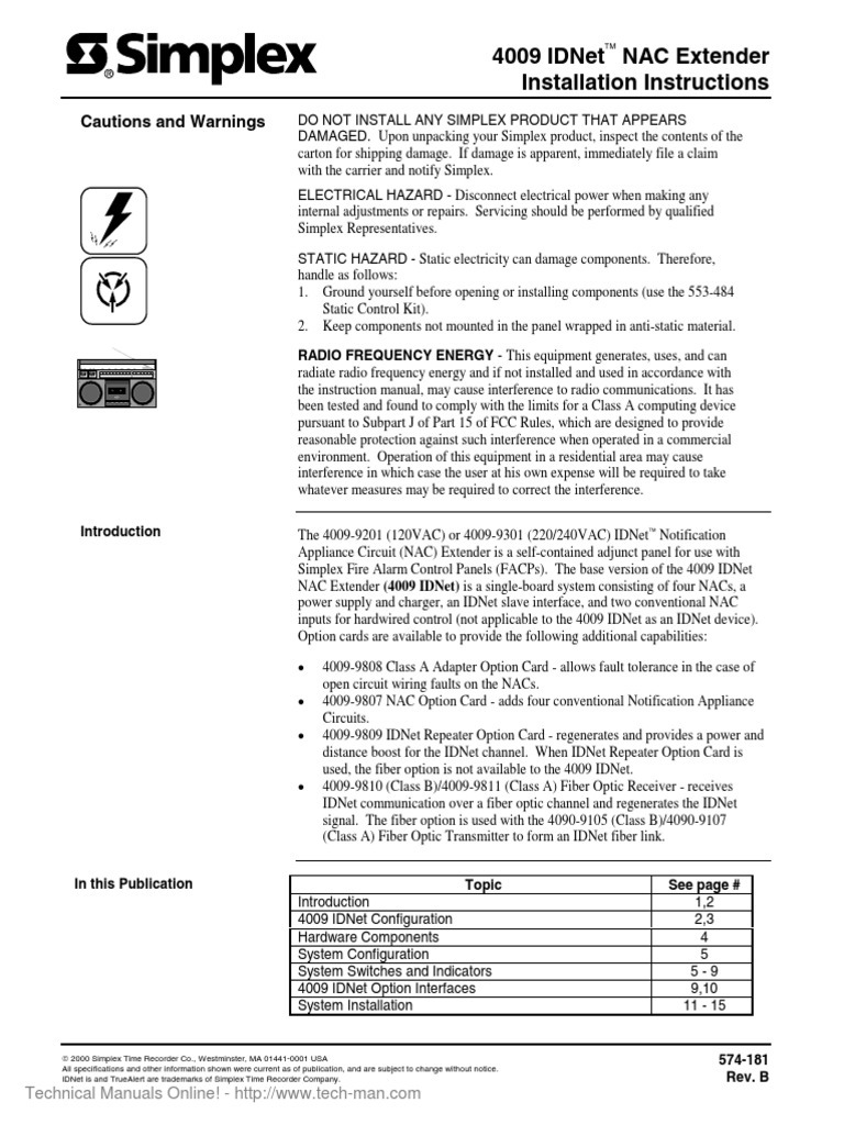 Simplex-4009 IDNet NAC Extender Installation Manual Rev B | PDF ...