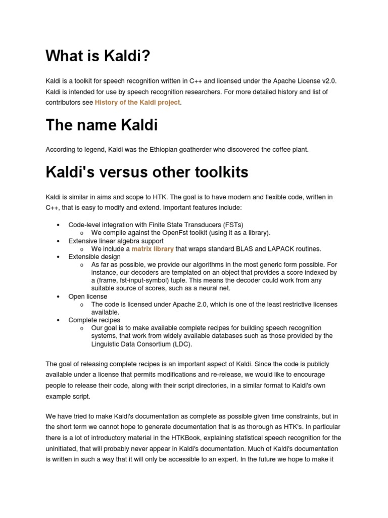 What Is Kaldi? History of The Kaldi Project PDF Speech Recognition