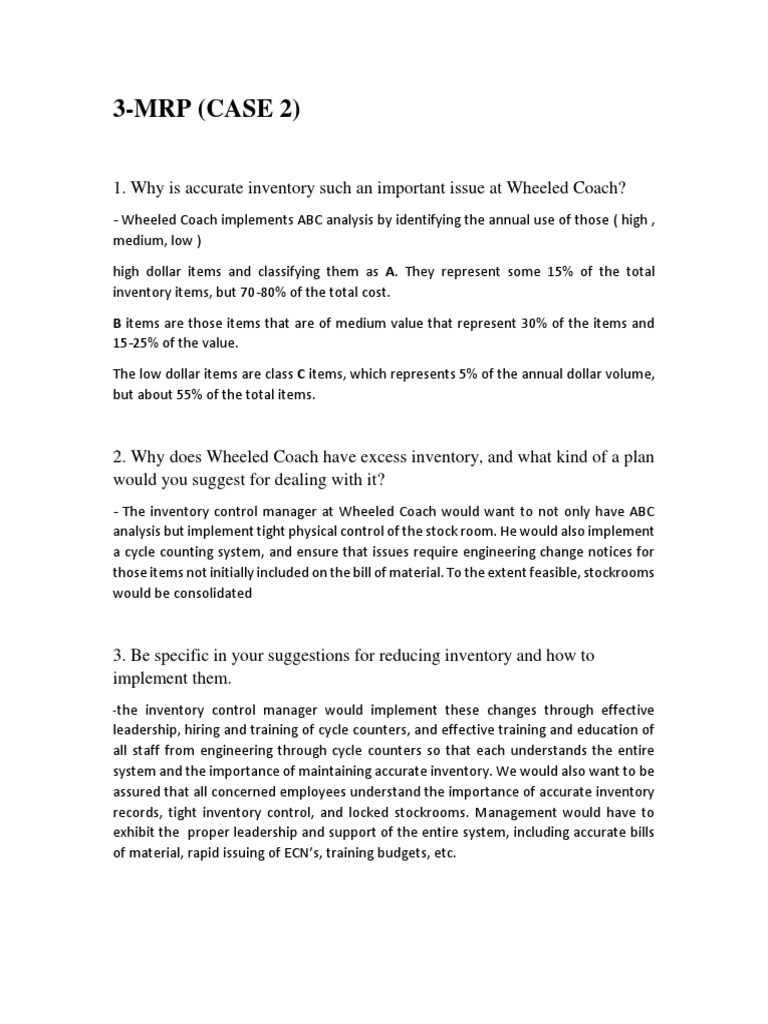 Inventory Management Strategies at Wheeled Coach | PDF
