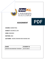 Assignment: Course: Marketing Subject: Business Law CODE: EIB20303 Section: Ib10 Lecturer: Mohd Zawawi Bin Awang Nik