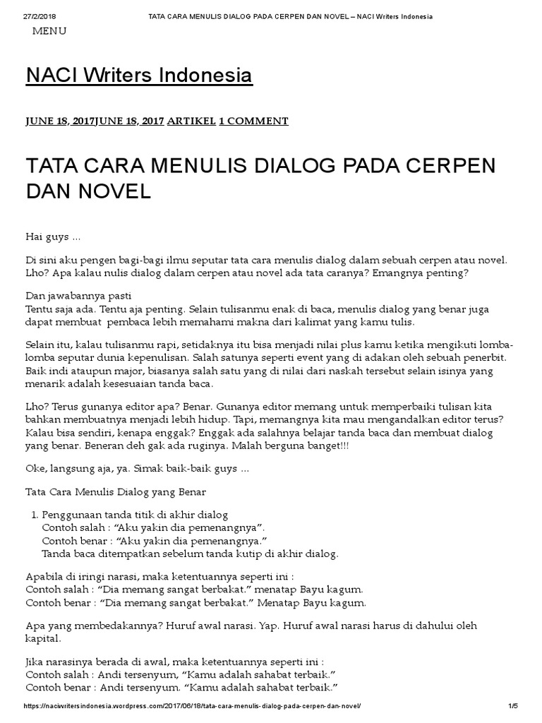 Tata Cara Menulis Dialog Pada Cerpen Dan Novel - Naci Writers Indonesia
