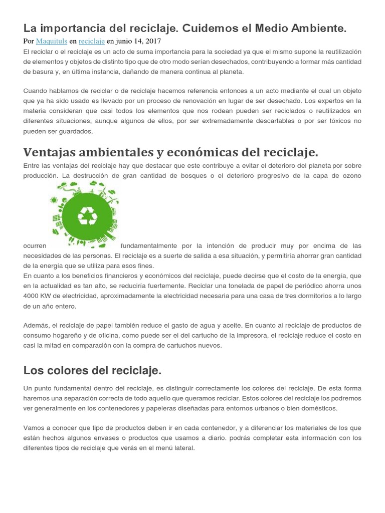 La Importancia Del Reciclaje | PDF | Reciclaje | El plastico