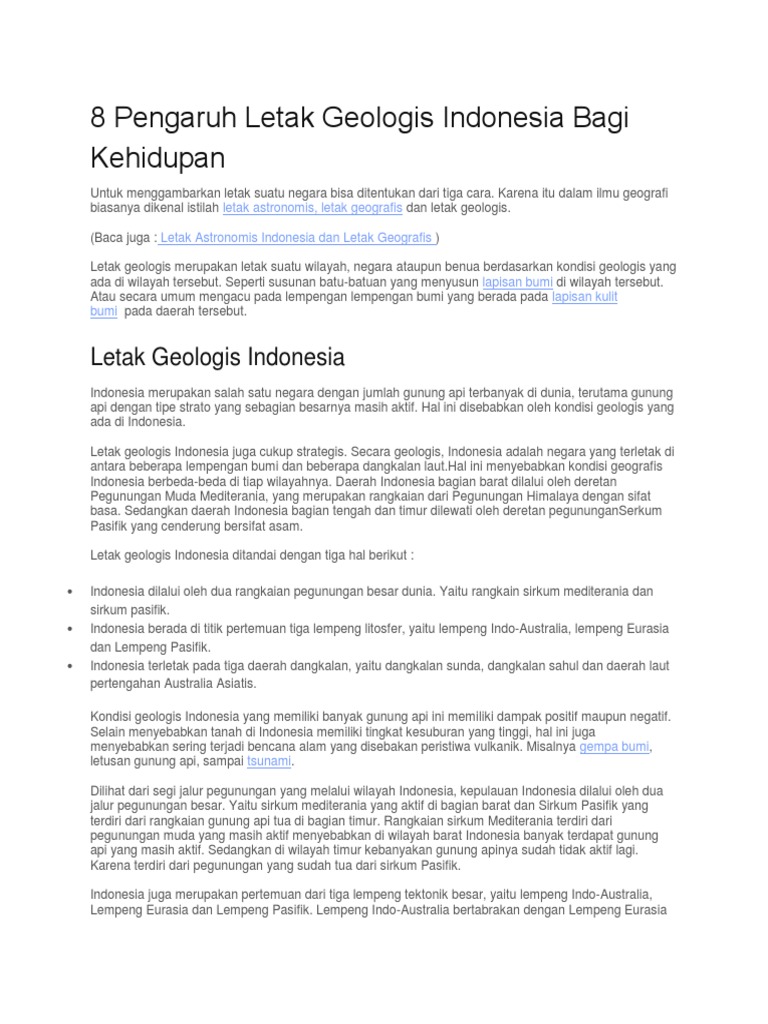 8 Pengaruh Letak Geologis Indonesia Bagi Kehidupan Pdf