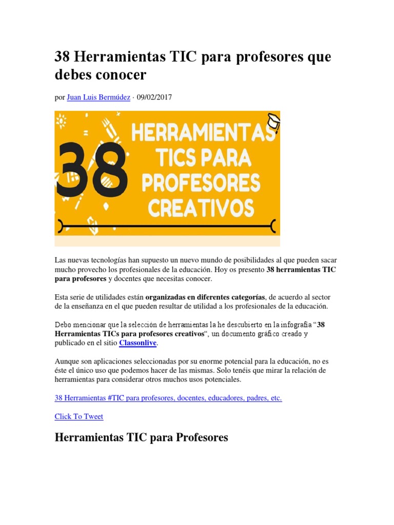 38 Herramientas TIC para Docentes | PDF | Tecnología de información y ...