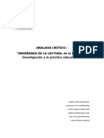 Análisis crítico del documento 'Enseñanza de la Lectura: de la teoría y la investigación a la práctica educativa