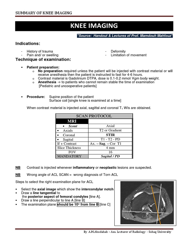 Summary MRI Knee Imaging | PDF | Knee | Musculoskeletal System