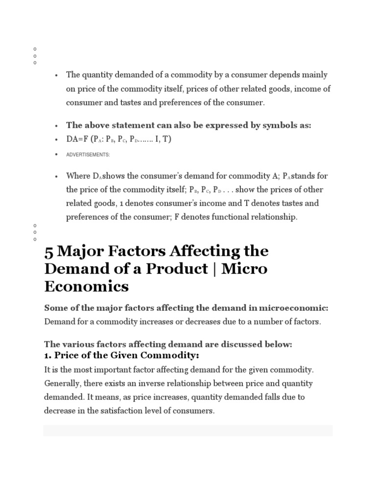 Factors Influencing Demand in Economics | PDF | Supply (Economics) | Demand