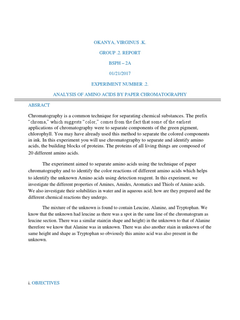 Analysis of Amino Acids by Paper Chromat PDF Chromatography Amine