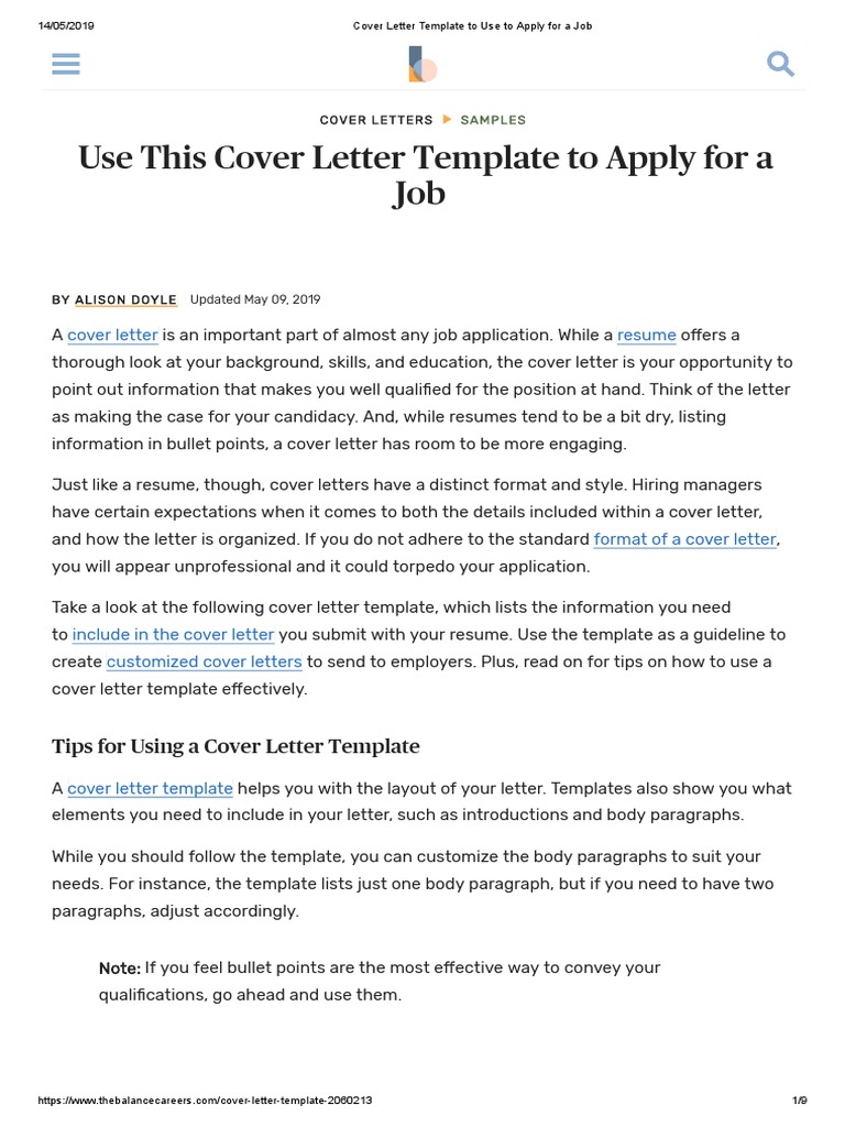 Cover Letter Template To Use To Apply For A Job Http Cookie Resume