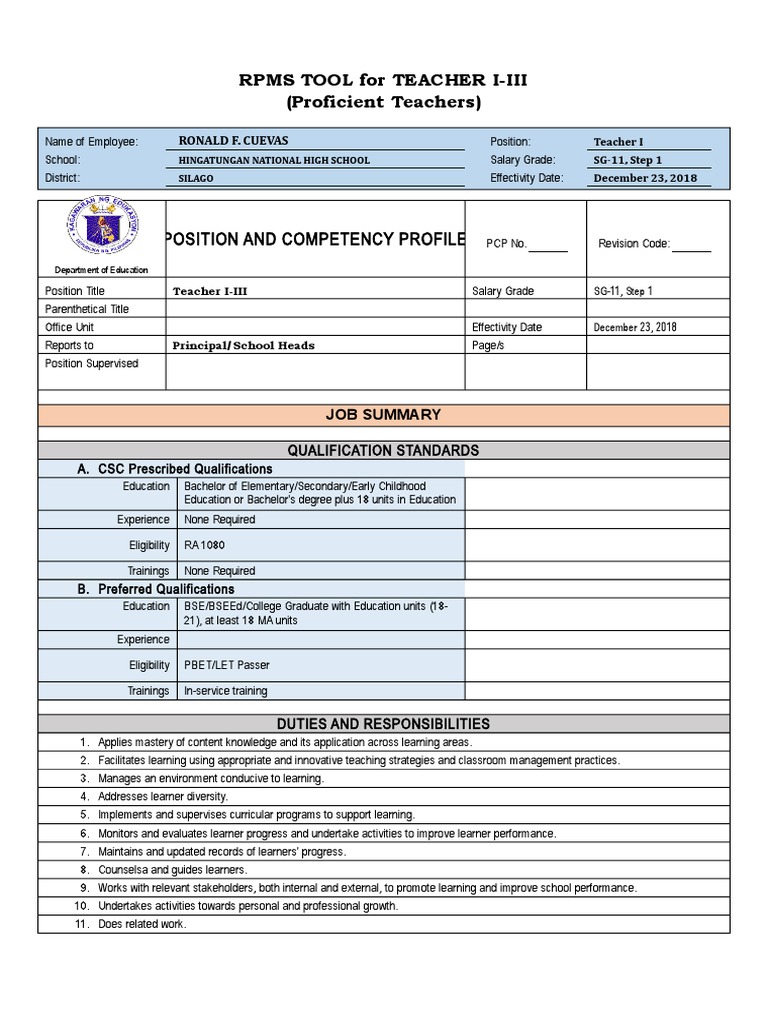 RPMS Tool for Teacher I-III Evaluation | PDF | Teachers | Applied ...