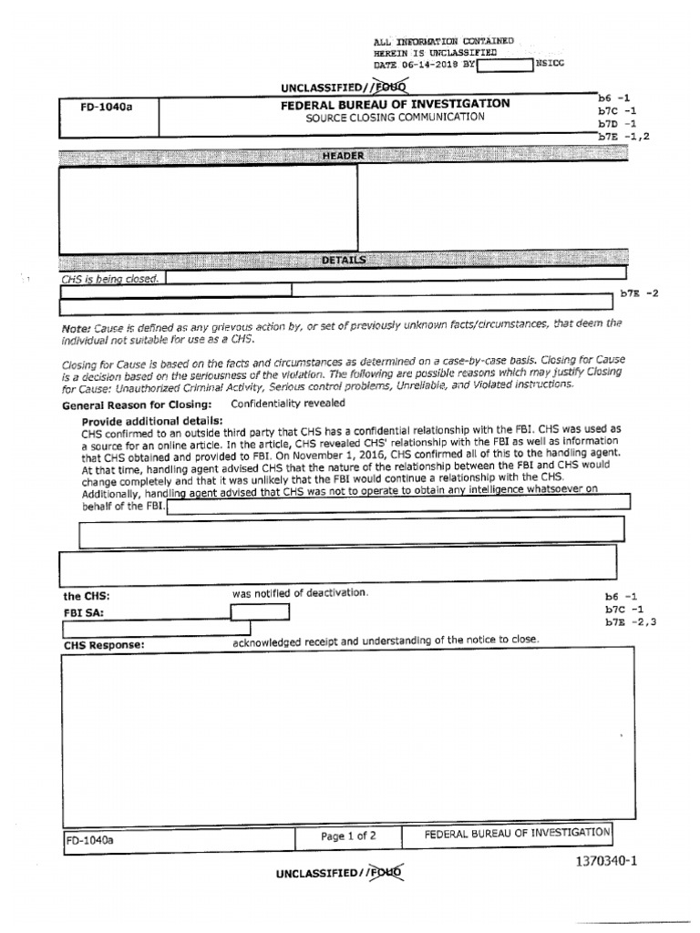 Steele Termination Document FBI