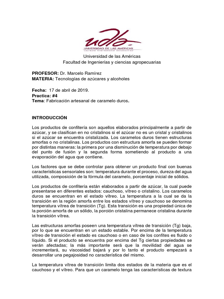 Informe Elaboración de Caramelo Duro | PDF | Caramelo | Sólido amorfo