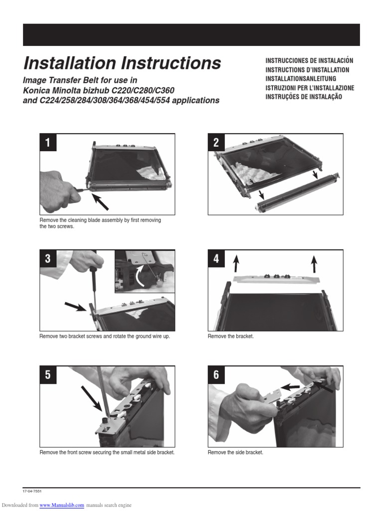 Installation Instructions Image Transfer Belt For Use in Konica Minolta