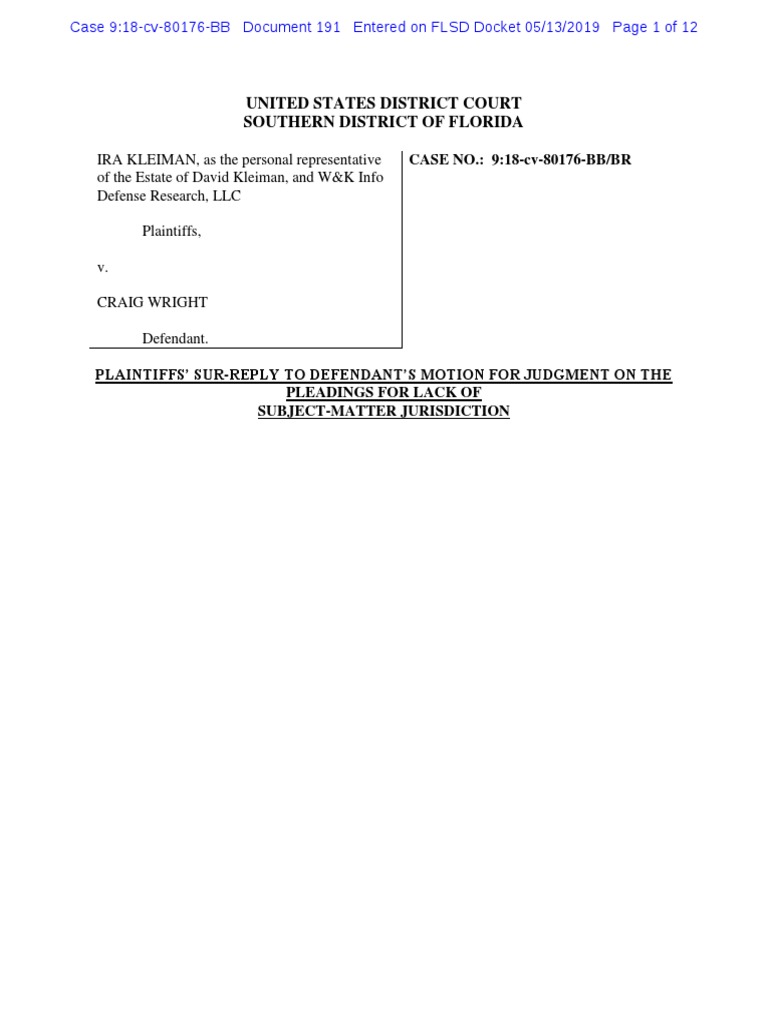 Plaintiffs' Sur-Reply on Jurisdiction Issues | PDF | Diversity ...