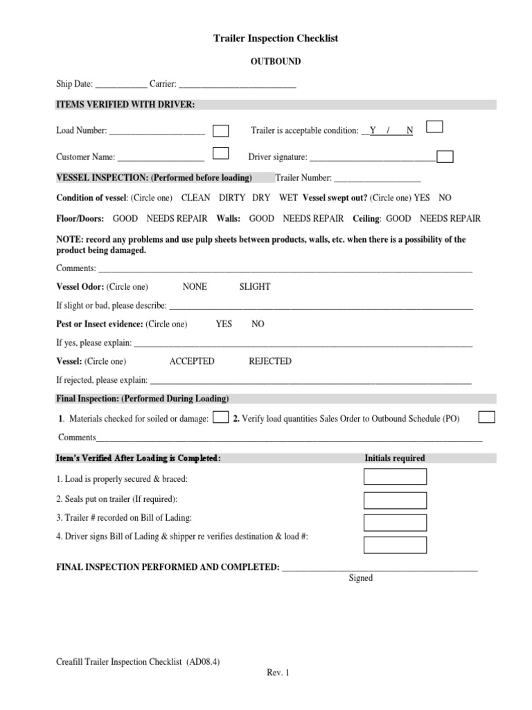 Trailer Inspection Checklist Template | PDF