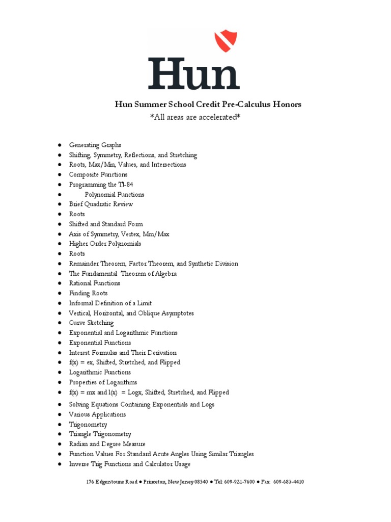 Pre-Calculus Honors Summer Curriculum | PDF | Trigonometry ...