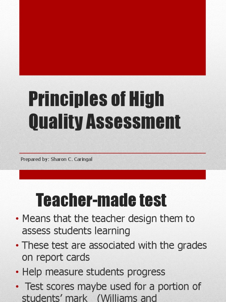 essay about principles of high quality assessment