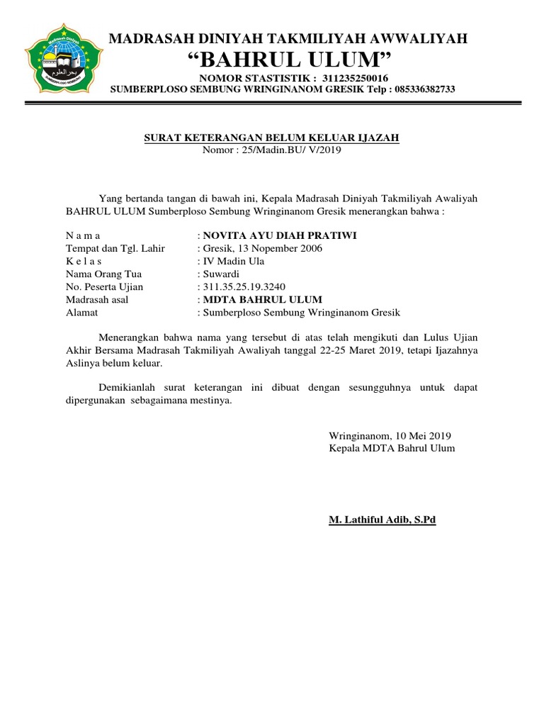 Surat Belum Keluar Ijazah Docx